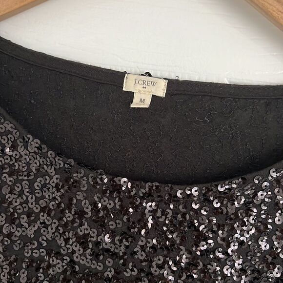 J. Crew black cotton with sequins 3/4 sleeves top Sz Medium - Picture 3 of 10